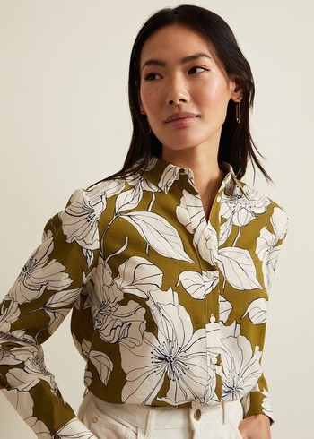 Phase Eight Lena Linear Floral Shirts Olive Canada | SLFETA-231